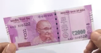 A Person Is Holding A 2000 Rupee Note In Their Hand . GIF