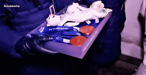 A Person Is Holding A Box That Says Milano Coppa 2014 GIF