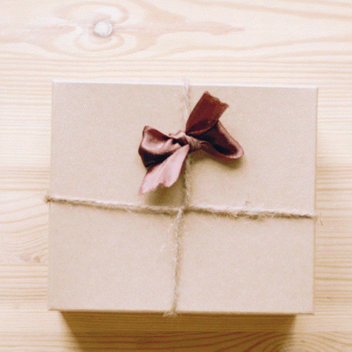 A Person Is Holding A Cardboard Box With A Bow On It GIF