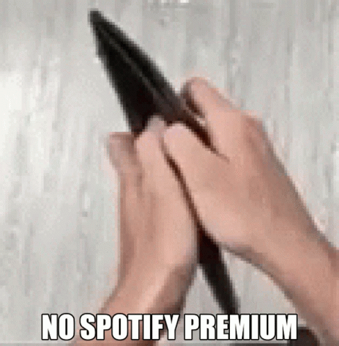 A Person Is Holding A Cell Phone In Their Hands With The Words " No Spotify Premium " On The Bottom GIF
