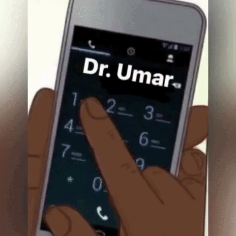 A Person Is Holding A Cell Phone With The Name Dr. Umar On It GIF