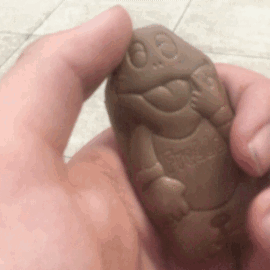 A Person Is Holding A Chocolate Turtle In Their Hand GIF