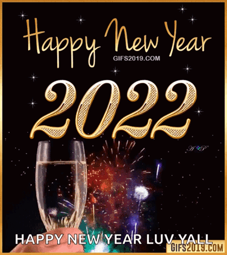 A Person Is Holding A Glass Of Champagne In Front Of A Fireworks Display That Says Happy New Year 2022 GIF