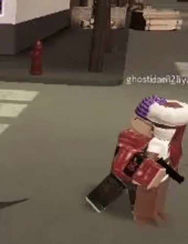 A Person Is Holding A Gun In A Video Game While Standing On A Sidewalk . GIF
