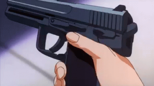 A Person Is Holding A Gun In Their Hand In An Anime . GIF