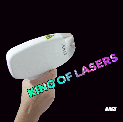 A Person Is Holding A Laser That Says " King Of Lasers " GIF