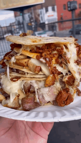A Person Is Holding A Paper Plate With A Sandwich On Top Of It GIF