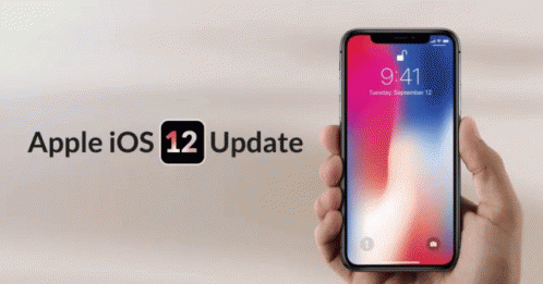 A Person Is Holding A Phone With The Apple Ios 12 Update Written Below It GIF