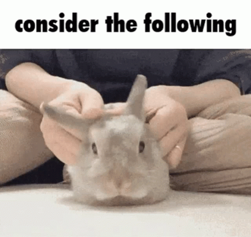 a person is holding a rabbit with the words " consider the following " above it