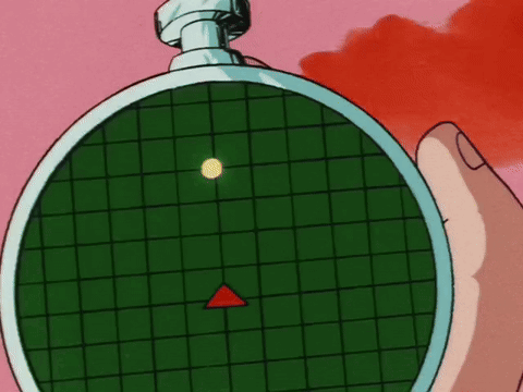 A Person Is Holding A Radar With A Red Triangle Pointing To The Left GIF