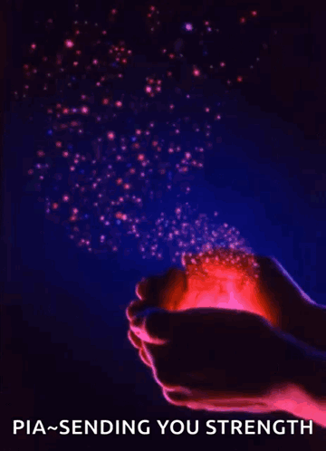 A Person Is Holding A Red Light In Their Hands With The Words `` Pia Sending You Strength '' Written On The Bottom . GIF