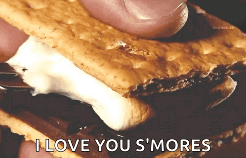 A Person Is Holding A S'more With The Words " I Love You S'mores " On The Bottom GIF