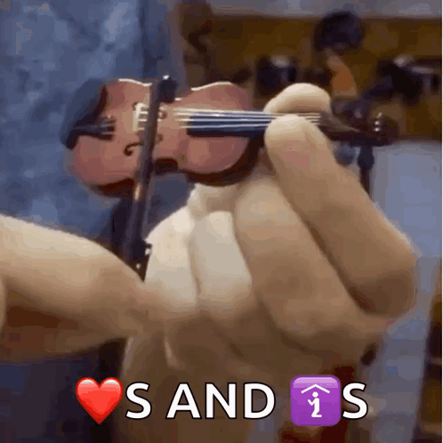 A Person Is Holding A Small Violin With The Words S And I S Written Below It GIF
