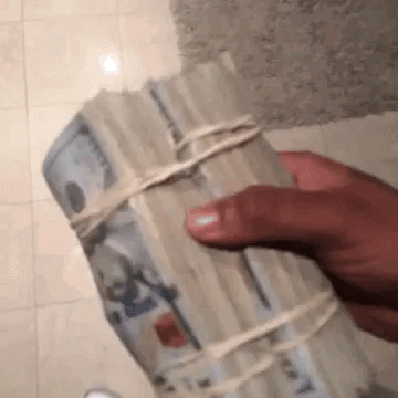 A Person Is Holding A Stack Of Money Wrapped In String . GIF