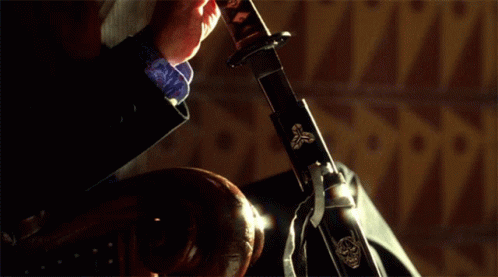 A Person Is Holding A Sword In Their Hand GIF