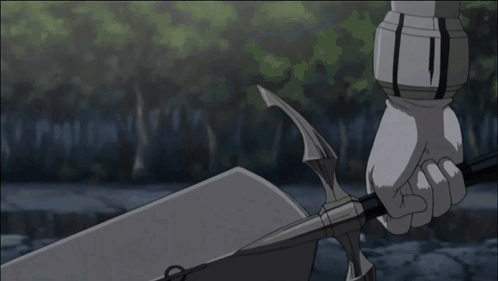 A Person Is Holding A Sword In Their Hand In A Blurry Anime Scene . GIF