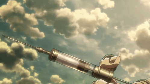 A Person Is Holding A Syringe With A Needle In Front Of A Cloudy Sky GIF