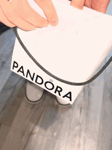A Person Is Holding A White Pandora Bag GIF
