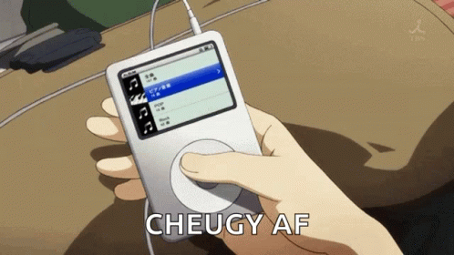 A Person Is Holding An Ipod With The Words Cheugy Af Written Below It GIF