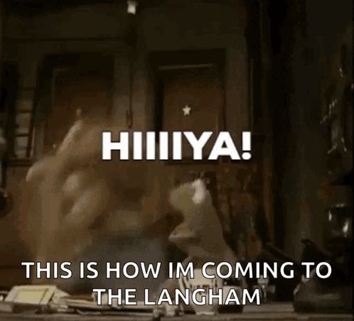 A Person Is Jumping In The Air With The Words " This Is How Im Coming To The Langham " Written Above Them GIF