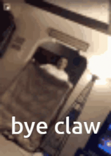 A Person Is Laying In A Bed With The Words Bye Claw On The Bottom GIF