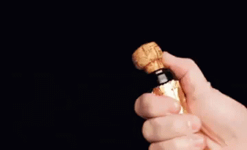 A Person Is Opening A Bottle Of Champagne With The Words Cin Cin ! Written On The Bottle . GIF