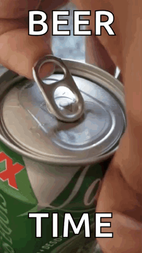 A Person Is Opening A Can Of Beer With The Words Beer Time Below It GIF