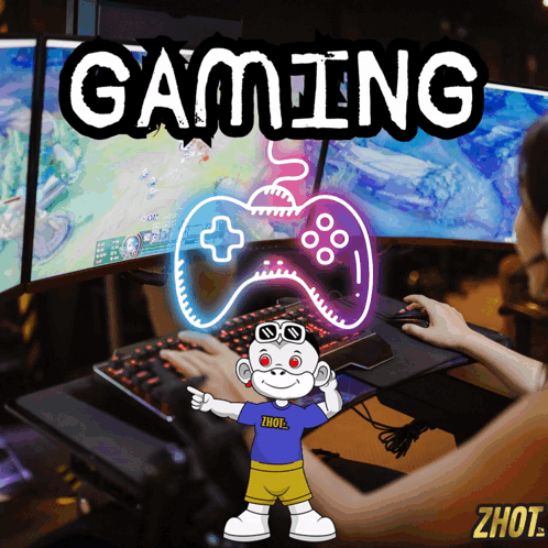 A Person Is Playing A Video Game And The Word Gaming Is On The Screen GIF
