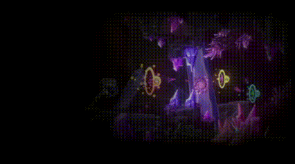 A Person Is Playing A Video Game In A Dark Room With A Lot Of Purple Lights . GIF