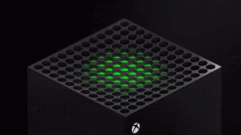 A Person Is Playing A Video Game On A Black Xbox With A Green Light Coming Out Of It . GIF