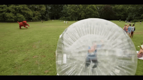 A Person Is Playing In A Bubble In A Park GIF