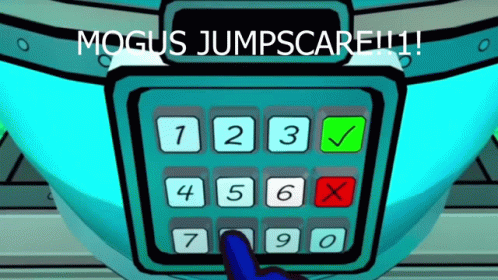 A Person Is Pressing A Button In A Video Game That Says Mogus Jumpscare GIF
