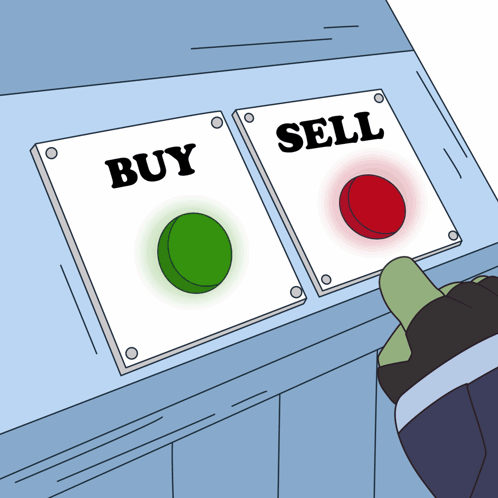 A Person Is Pressing A Button That Says Buy And A Button That Says Sell GIF