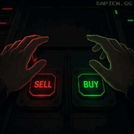 A Person Is Pressing A Button That Says Sell And Another Button That Says Buy GIF