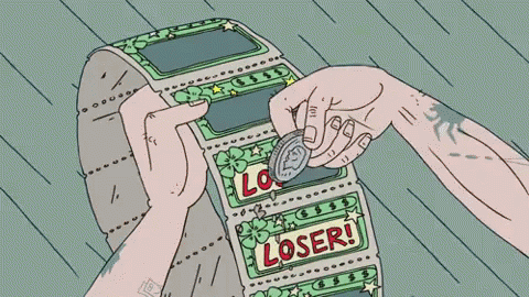 A Person Is Putting A Coin Into A Machine That Says Loser On It GIF