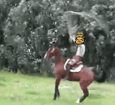 A Person Is Riding A Horse With A Hamburger On Their Head GIF