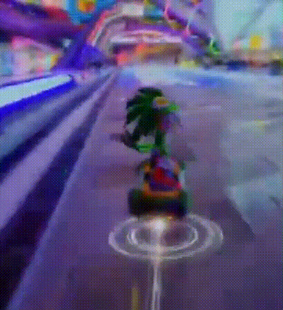 A Person Is Riding A Skateboard On A Purple Road In A Video Game . GIF