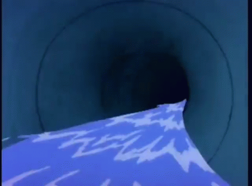 A Person Is Riding Down A Water Slide With A Blue And White Pattern On It . GIF