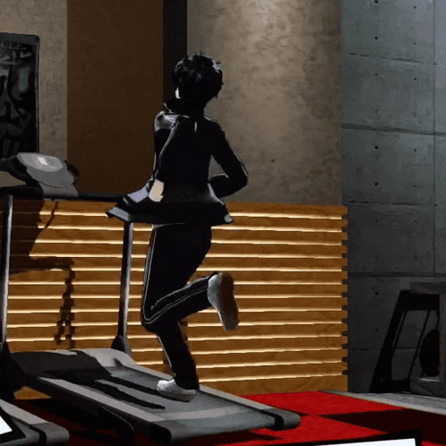 A Person Is Running On A Treadmill In A Room With A Sign That Says ' A ' On It GIF