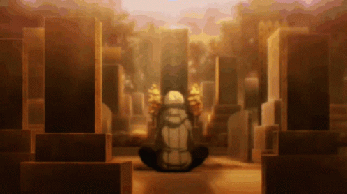 A Person Is Sitting In A Cemetery With A Backpack On Their Back GIF