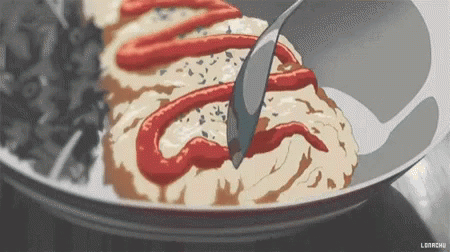 A Person Is Spooning Ketchup On A Plate Of Food . GIF