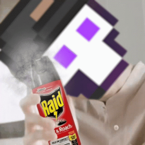 A Person Is Spraying Raid On A Purple And White Background GIF