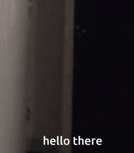 A Person Is Standing In A Dark Room With The Words `` Hello There '' Written On It . GIF
