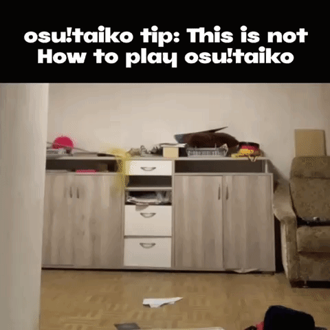 A Person Is Standing In A Living Room With A Dresser And A Chair . GIF
