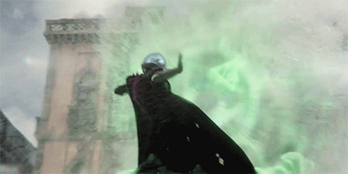 A Person Is Standing In Front Of A Building Surrounded By Green Smoke GIF
