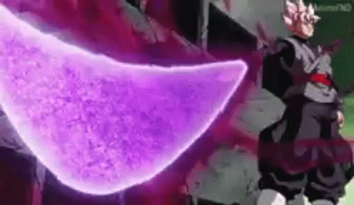 A Person Is Standing In Front Of A Purple Object . GIF