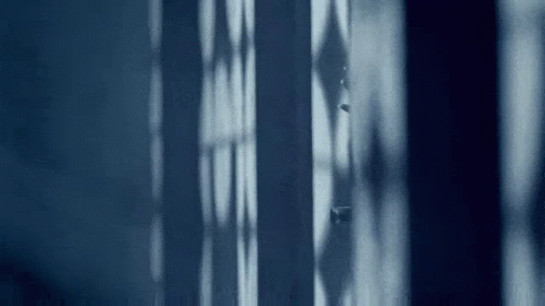 A Person Is Standing In Front Of A Window In A Dark Room And Looking Out . GIF