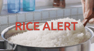 a person is stirring rice in a pot with the words rice alert written above it