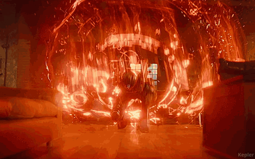 A Person Is Surrounded By A Circle Of Fire And The Word Kepler Is On The Bottom GIF