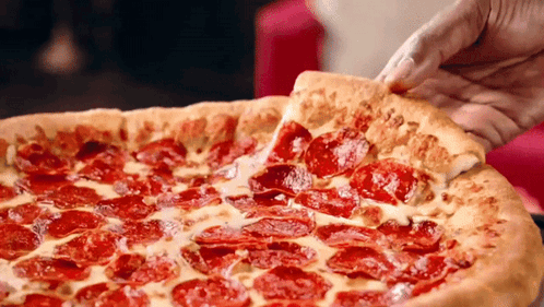 A Person Is Taking A Slice Of Pepperoni Pizza From The Whole Pizza GIF